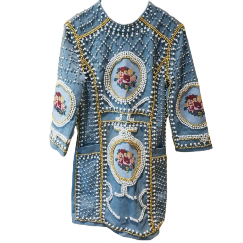 Kim Kardashian Inspired Pearl and Embroidery Dress